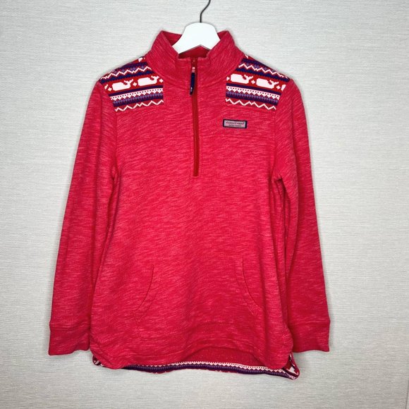 Vineyard Vines 1/4 zip Pullover Sweatshirt with Fair Isle Whale Trim/Accents - S - Picture 2 of 11